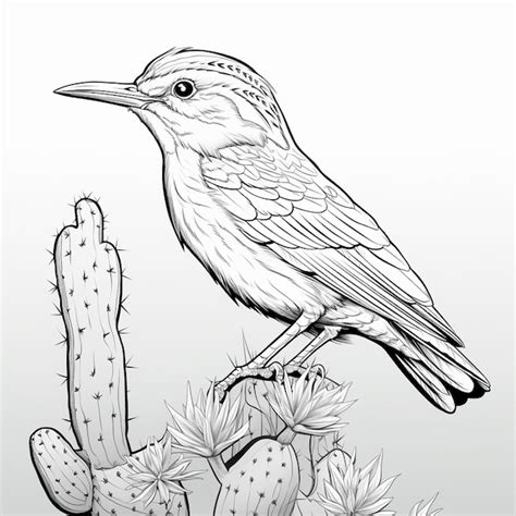 Premium Ai Image Cactus Wren Drawings Cute Flat Coloring Book Kawaii