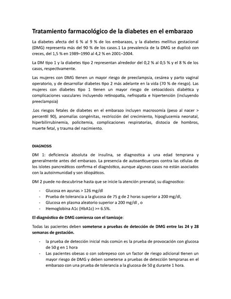 Tratamiento farmacológico de la diabetes en el embarazo ginecologia