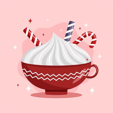 Christmas Hot Drink In A Cup With Whipped Cream And Sweet Cane Illustration 50889950 Vector Art