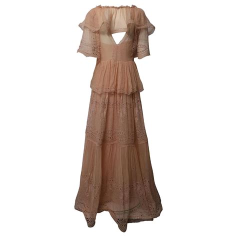 Alberta Ferretti Tiered Maxi Dress In Peach Silk Pink Ref Joli