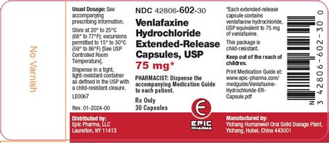 Dailymed Venlafaxine Hydrochloride Capsule Extended Release