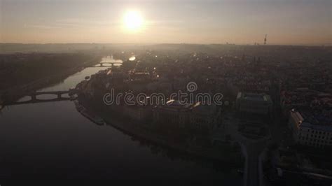 Aerial View Of The Old Part Of Prague And Bridges Over The Vltava River