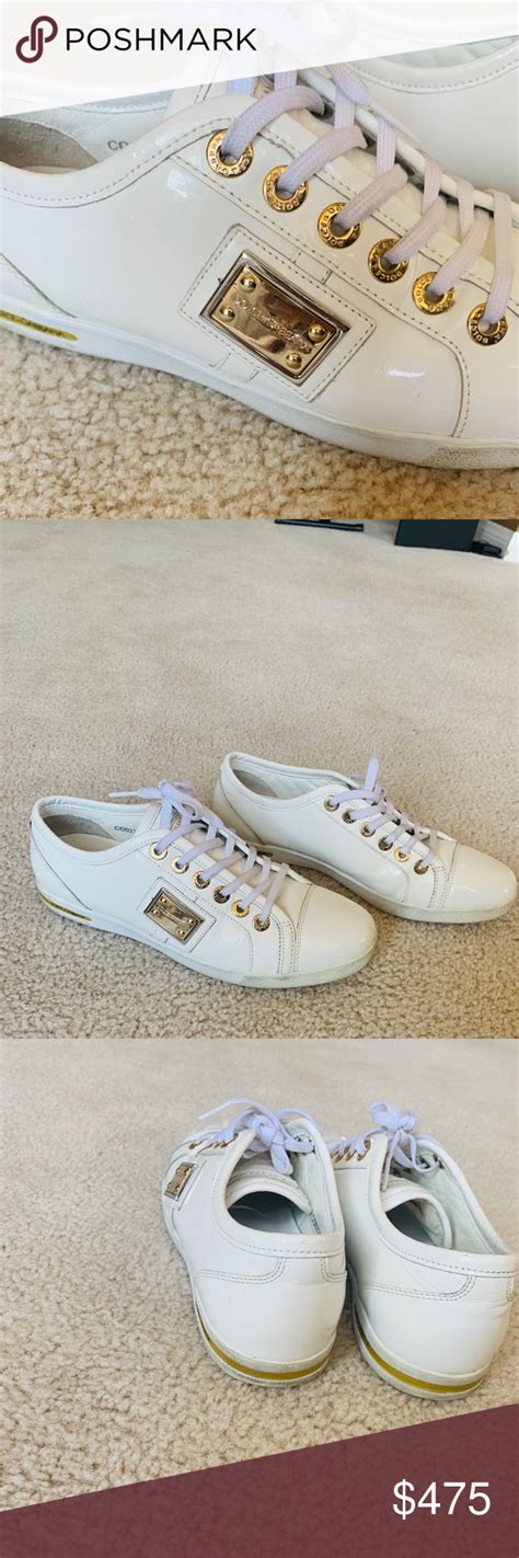 Dolce And Gabbana White Patent Tennis Shoes Sz 38 Womens Shoes Sneakers