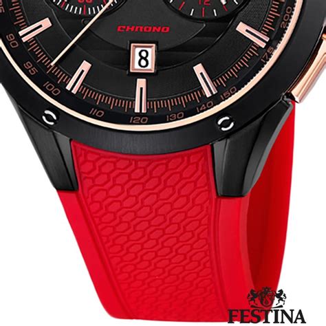 Festina Herren Armbanduhr Sport Chronograph Analog Quarz Pu Rot Uf