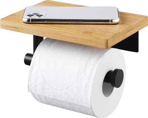 Toiletpapierhouder Zonder Boren Met Bamboe Plank Toiletpapierhouder