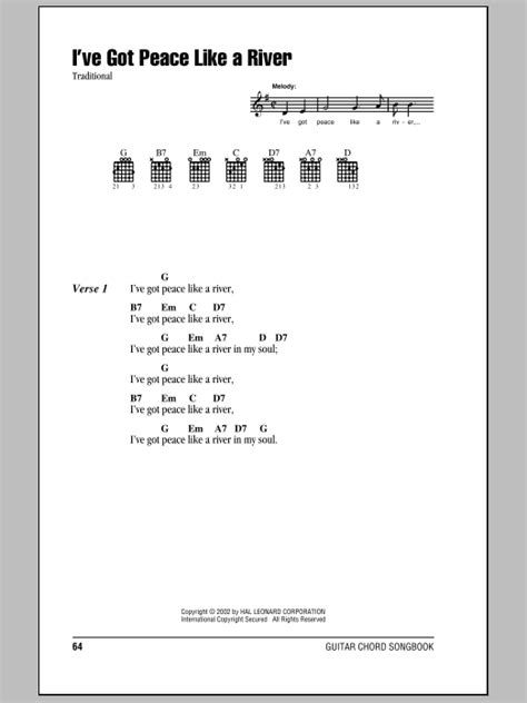 I Ve Got Peace Like A River Sheet Music Traditional Lyrics Chords