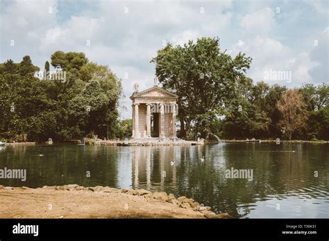 Panoramic View Of Temple Of Asclepius Tempio Di Esculapio And Lake In