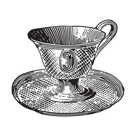 Teacup Engraving Tea Cup And Saucer In Hand Drawn Vector Image