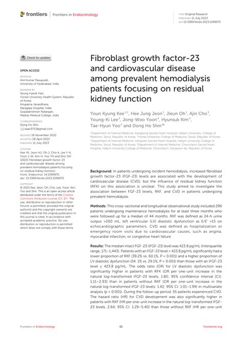 Pdf Fibroblast Growth Factor 23 And Cardiovascular Disease Among Prevalent Hemodialysis