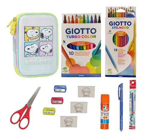 Kit Cartuchera Eva Doble Snoopy Lapiz Giotto Mooving Envío gratis