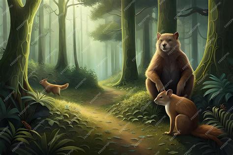 Premium AI Image | A magic animals in a dark fantasy forest