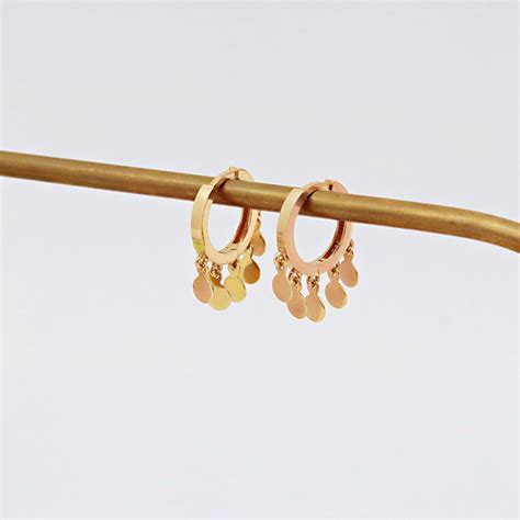 14k Gold Dangle Drop Earrings Huggie Hoop Earrings Real Gold Hoops