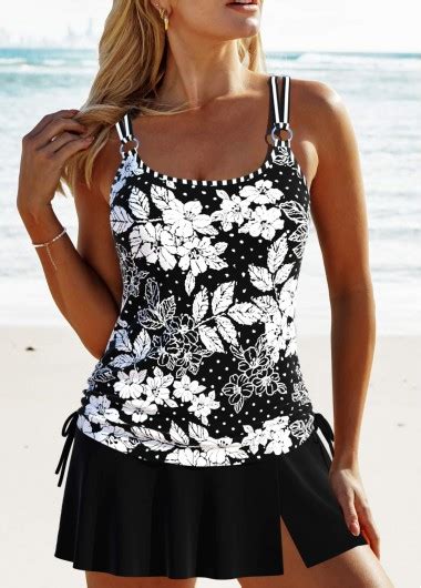 Circular Ring Floral Print Black Tankini Set Modlily Usd