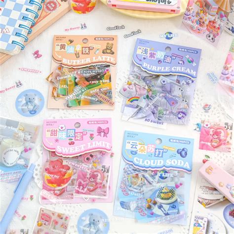 40 Adet Paket Sevimli Ay Desen Sticker Paketi Kawaii Karikat R Renkli G