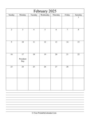 Editable 2025 February Calendar