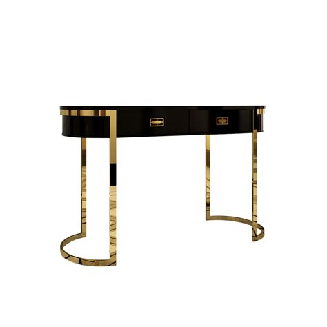 Black Modern Console Table with Drawers and Double Stainless Steel Sled ...