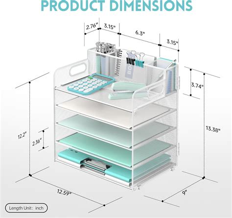 Intige 5 Trays Paper Organizer With 3 Pencil Holders Letter Tray Desk