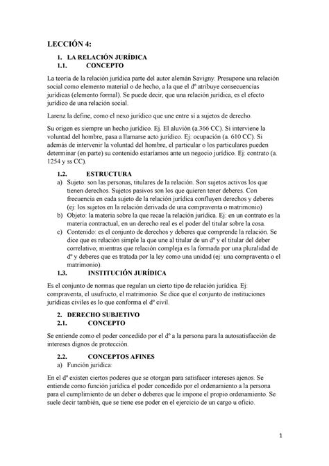 Lección 4 Apuntes LecciÓn 4 1 La RelaciÓn JurÍdica 1 Concepto La