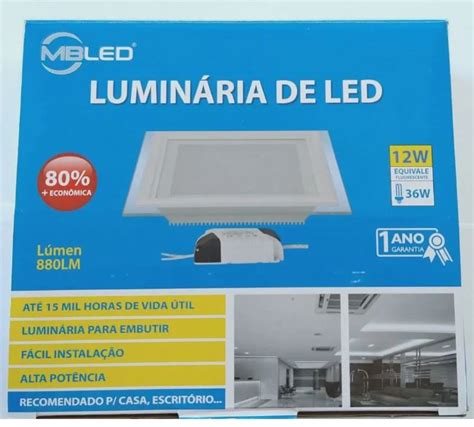 LUMINARIA PLAFON LED EMBUTIR QUADRADA 12W B QUENTE MBLED MBLED