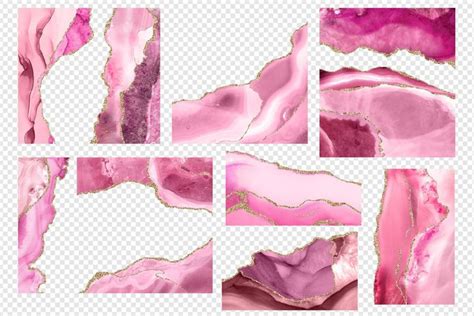 Pink And Gold Agate Borders Digital Watercolor Pink Geode Png Overlays