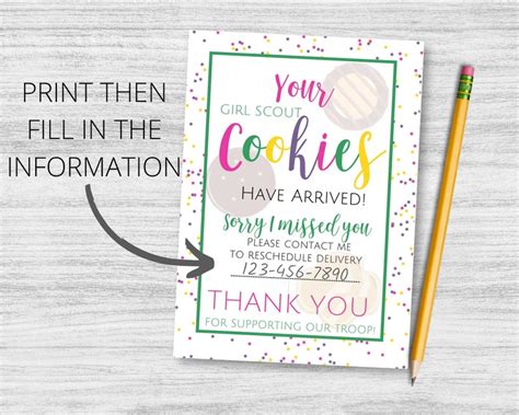 Printable Girl Scout Cookie Delivery Notice Cards - Etsy