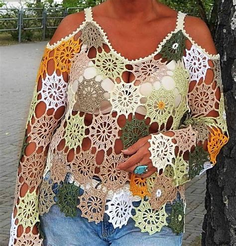 Tinas Handicraft Crochet Shirt With Circular Motifs