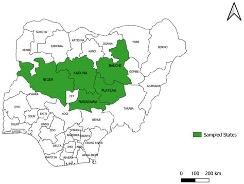 Map of Nigeria showing states where samples were collected. | Download ...