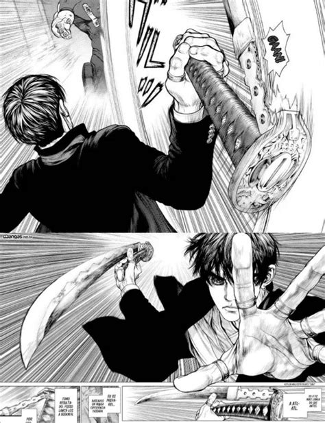 An Image Of Two Comics With One Man Holding A Knife