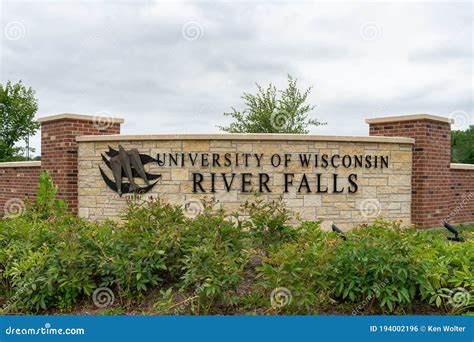 Entrance Sign And Logo To University Of Wisconsin River Falls Editorial