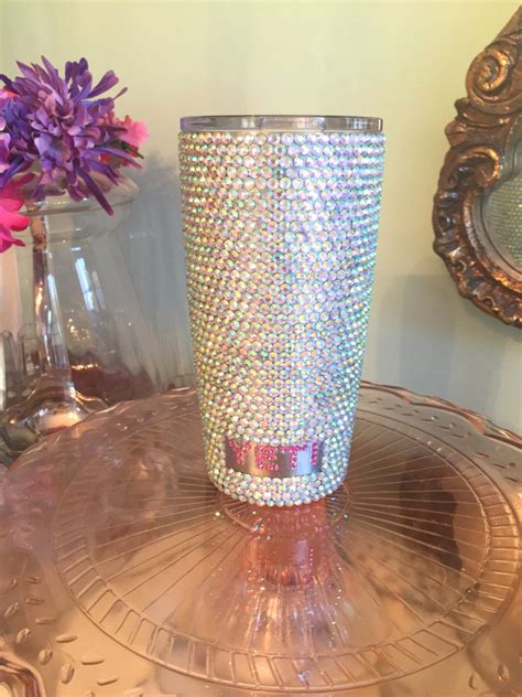 Rhinestone Yeti Rambler Tumbler 20 Oz Hot And Cold Container With Stainless Steel Straw Included