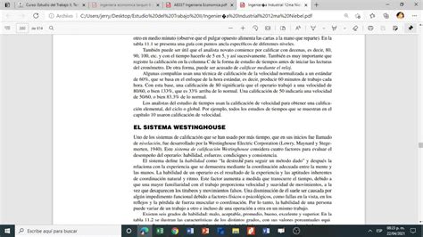 Estudio del trabajo l y ll Calificación de la actuación con el método