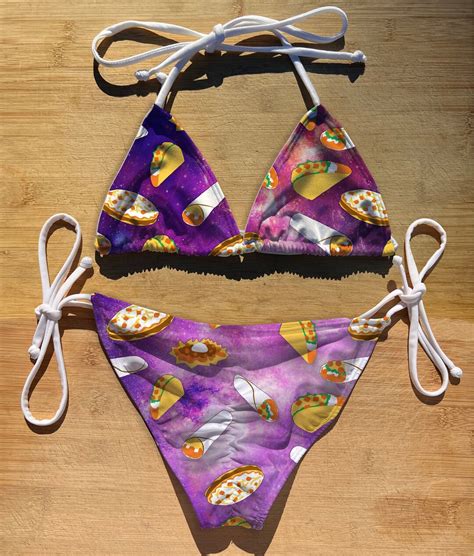 Swimwear Scrunch Butt Tie Triangle Top Bikini Set Taco Galaxy Thong