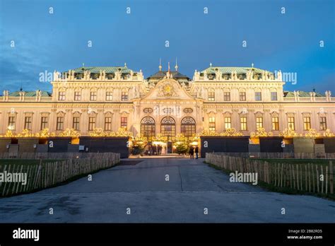 Palace Belvedere with Christmas Market in Vienna, Austria Stock Photo ...