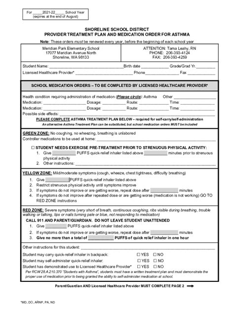 Fillable Online Ssd Asthma Treatment Plan And Medication Order Fax