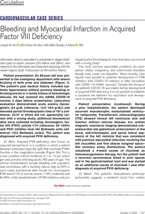 Bleeding And Myocardial Infarction In Acquired Factor VIII Deficiency