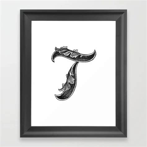 Leaf Script T Framed Art Print By Hannah Scully Framed Art Framed