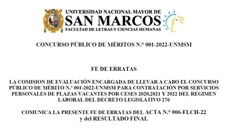 Fe De Erratas Del Acta Nro 006 FLCH 22 Y Del Resultado Final LETRAS