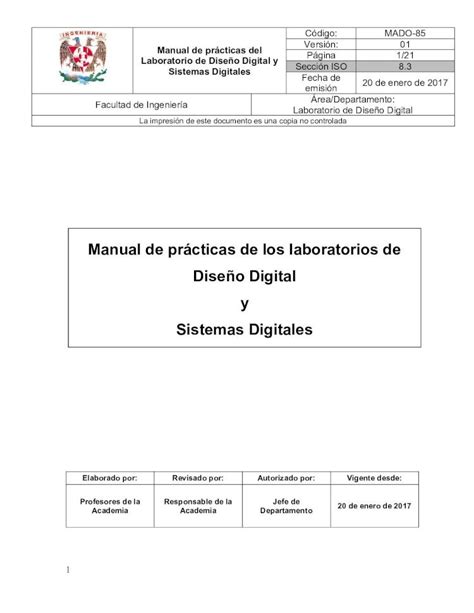 PDF Manual de PrÃcticas de Laboratorio de DiseÃo Digital 2020 1