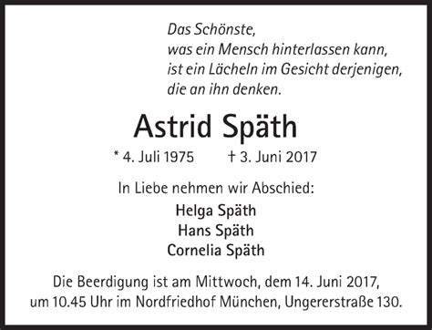 Traueranzeigen Von Astrid Sp Th Sz Gedenken De