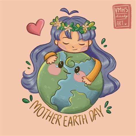 Earth Mother Day Illustration Cartoon Design Art Hirl Hughing The Earth