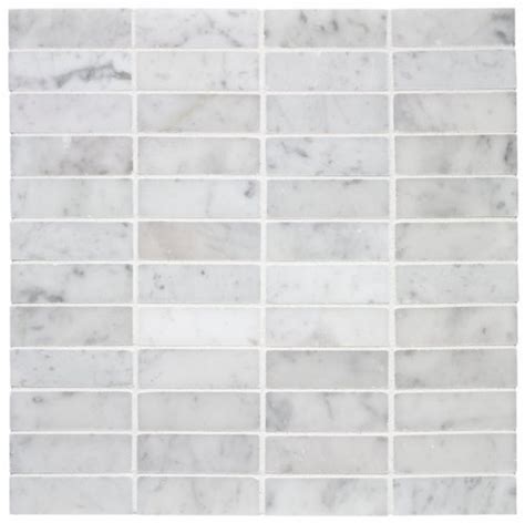 Carrara Carrera Venato Marble 1x3 Stacked Mosaic Polished Tile