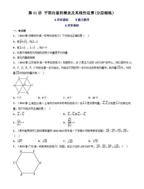 第01讲 平面向量的概念及其线性运算逐级突破 【满分之路】2024年高考数学一轮复习高频考点逐级突破（2024新教材新高考） 教习网试卷下载