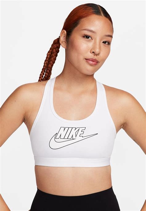 W Nk Swsh Med Spt Futura Bra White Black White Nike Sports Bras