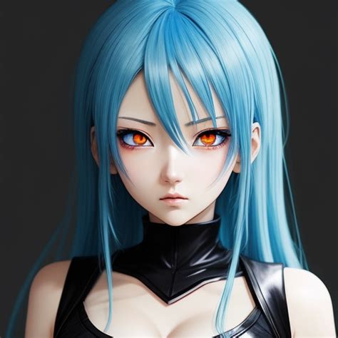 Ai Image Creator Anime Woman Blue Hair Orange Eyes Full