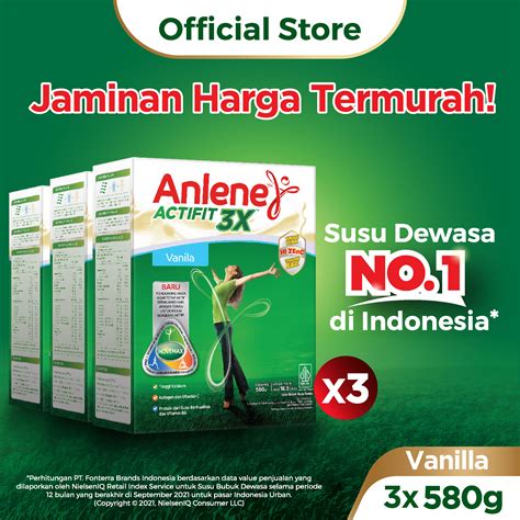 Anlene Actifit 3X Susu Bubuk Dewasa Vanila 3 X 580g Nutrisi Tinggi