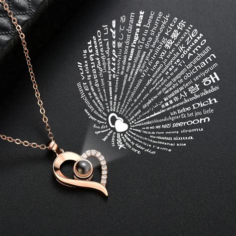 Rose Gold Languages I Love You Projection Pendant Necklace Romantic