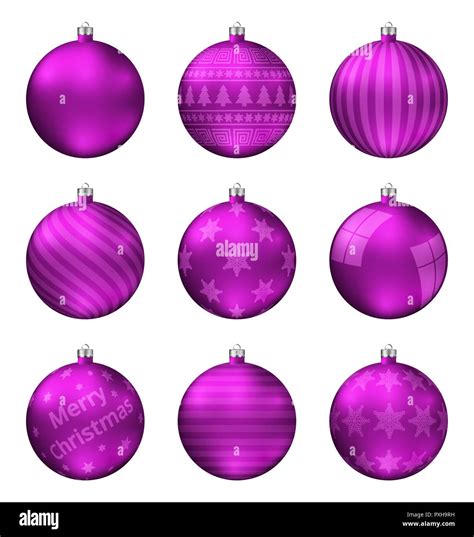 Violet Christmas Balls Isolated On White Background Photorealistic