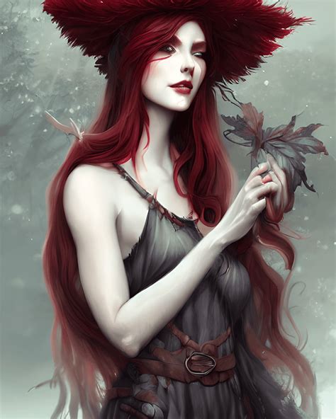 Beautiful Druid With Witch Hat And Red Hair · Creative Fabrica