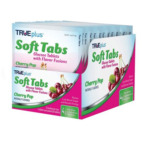 TRUEplus® Soft Tabs Glucose Tablets – 12 Packs – 48 tabs (Cherry Pop ...