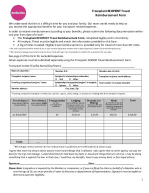 Fillable Online Il Transplant Recipient Travel Reimbursement Form